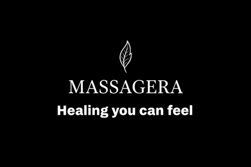 Massagera Logo - White on Black with Readable Tagline